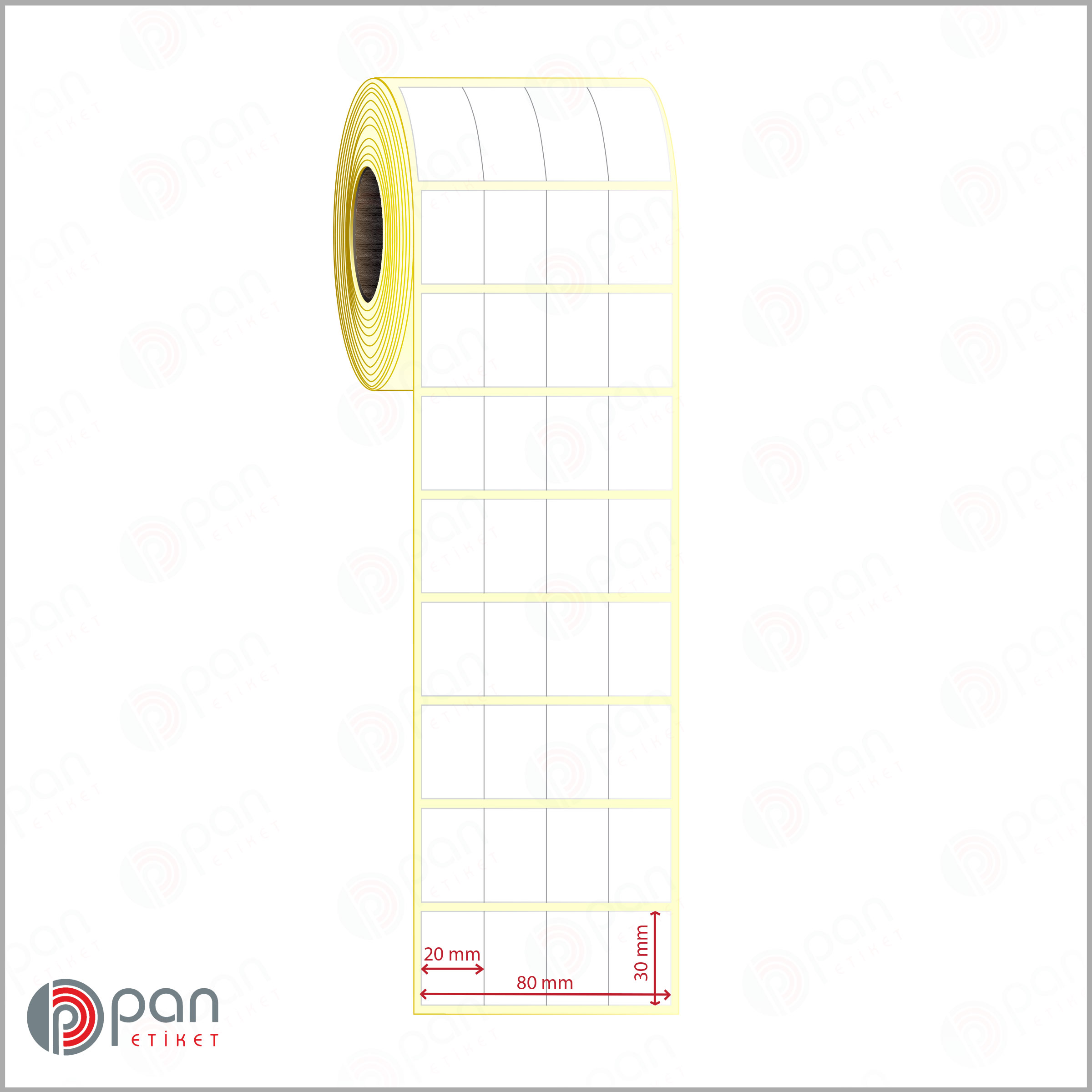 20x30 mm 4 'lü Bitişik Rulo Yapışkanlı Etiket Fiyatı (Sarı Pergamin) 20x30 4 'lü Bitişik Etiket - Görsel 1