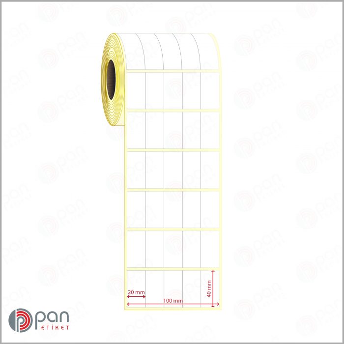 20x40 mm 5 'li Bitişik Rulo Yapışkanlı Etiket Fiyatı (Sarı Pergamin) 20x40 5 'li Bitişik Etiket - Görsel 1