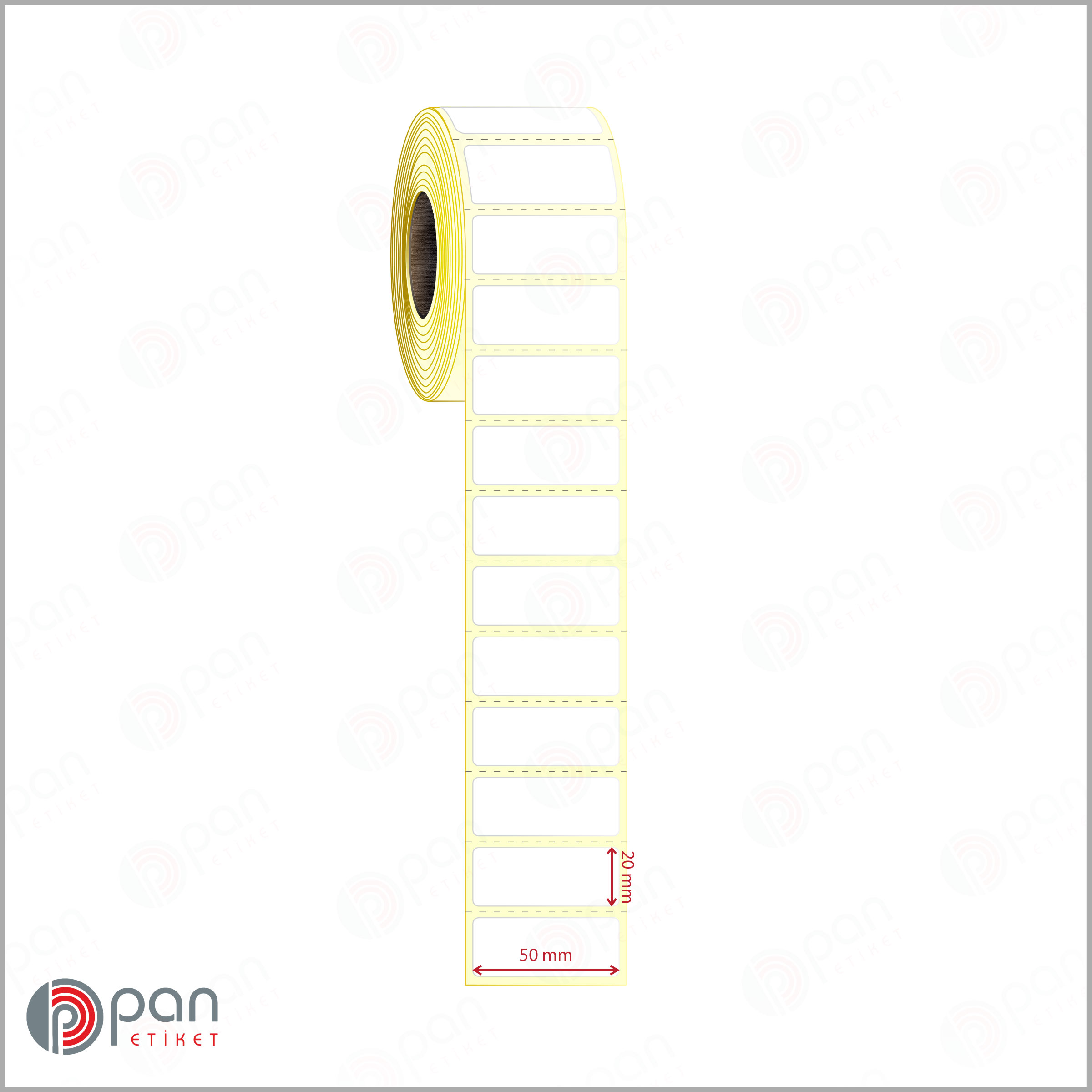 50x20 mm Perforeli Rulo Yapışkanlı Etiket Fiyatı (Sarı Pergamin) 50x20 Perforeli Etiket - Görsel 1